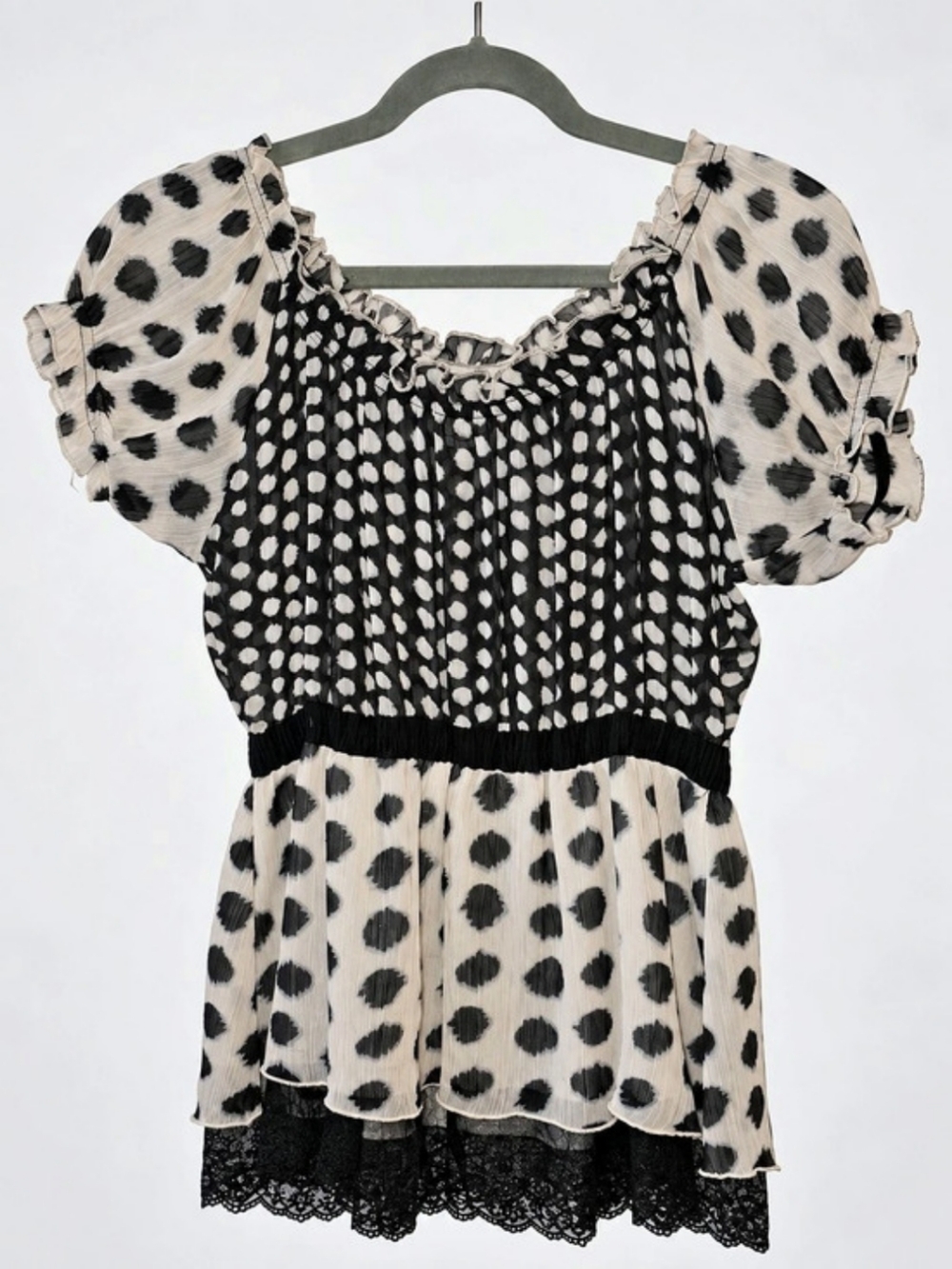 American Rag Polka Dot Blouse in Black & White Size Small